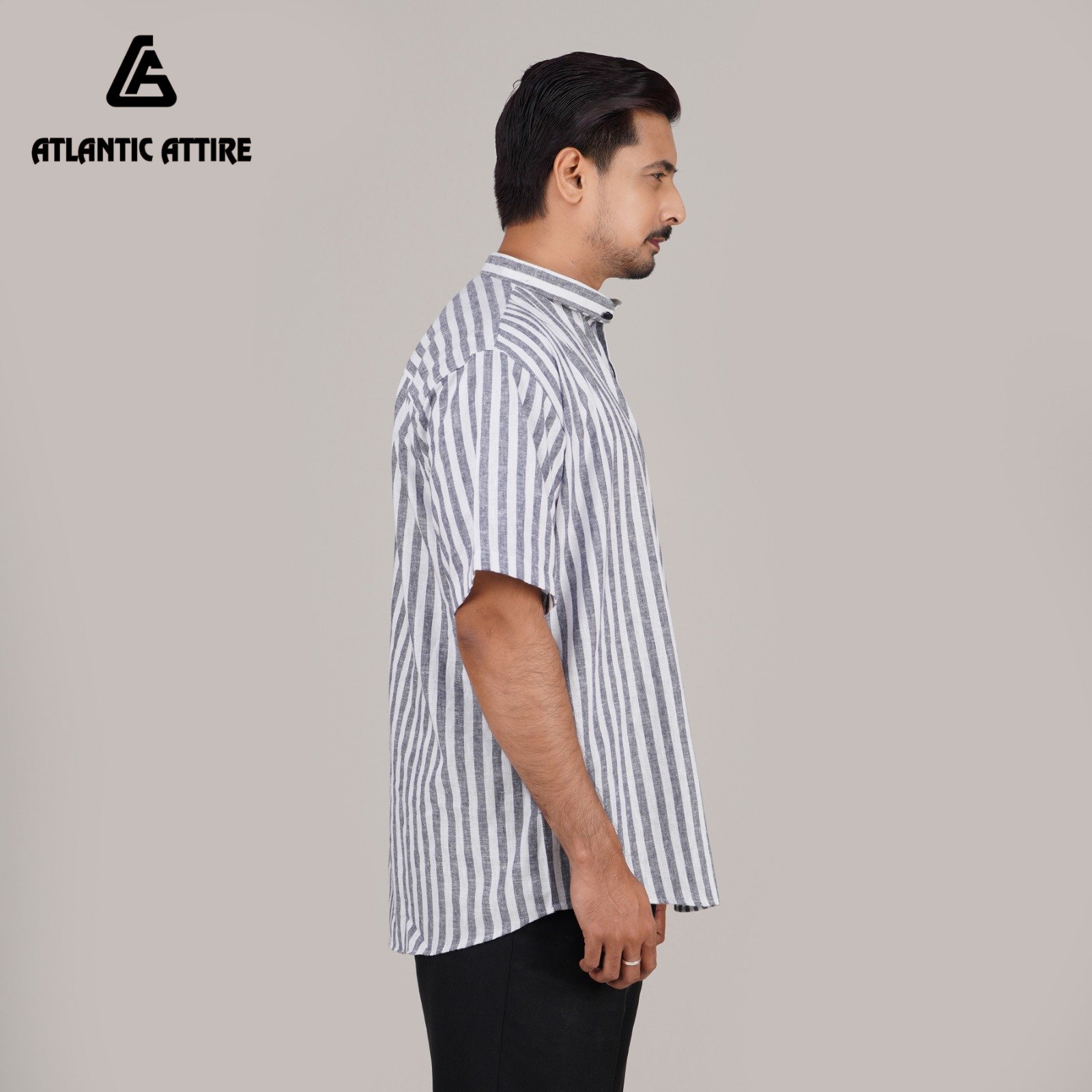 Premium Linen Striped Band Collar Katua! đĨ - Image 3