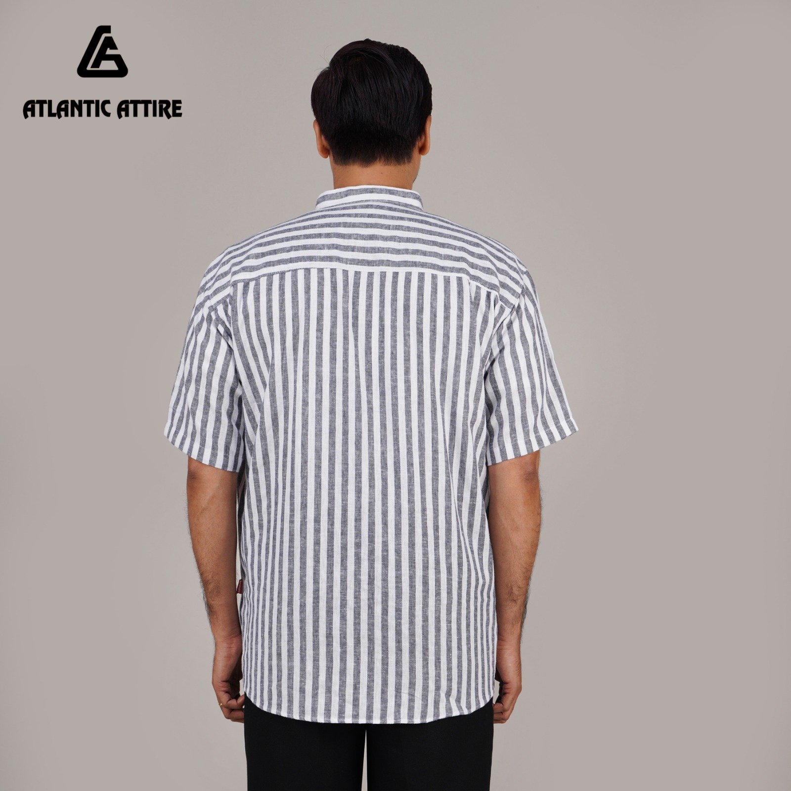 Premium Linen Striped Band Collar Katua! đĨ - Image 4